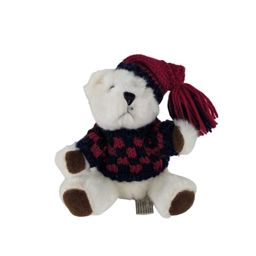 Hug Fun Teddy Bear 6"‎ Christmas Plush Stuffed Animal Blue Red Knit Sweater Hat
